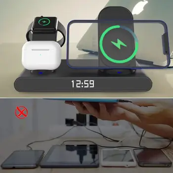 15 Вата 3-в-1 Безжична зарядно MagSafe Адаптор с Будилник За Мобилен телефон iPhone 14 Xiaomi Apple Watch Слушалки Airpods Pro