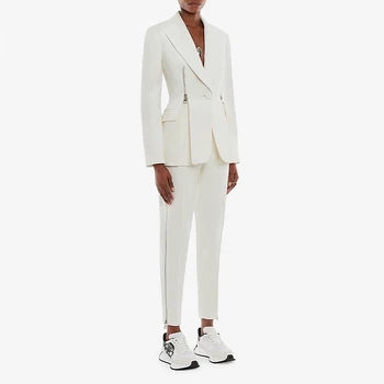 2022FW нов дамски моден случайни бял костюм, сако високо качество с отворени бутони, монтиране офис обикновен костюм-двойка за пътуване до работа