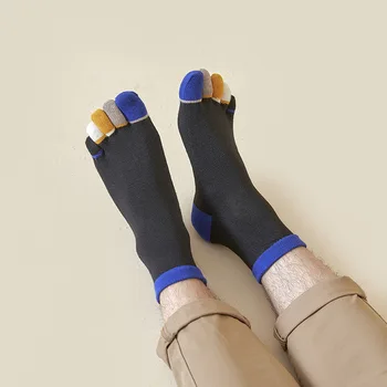 5 Двойки Модни Чорапи с пет пръста, За Мъже и Момчета, Обикновена Абсорбиращи Потта Чорапи с Пръсти, Пролетно-Есенни Спортни Цветни Памучни Чорапи с Пръсти