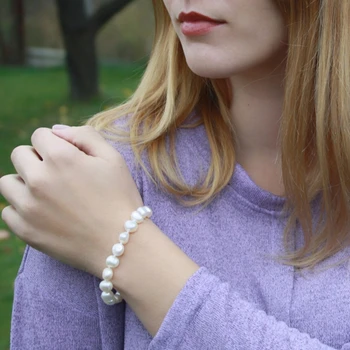 ASHIQI Истински Бял Естествени перли Барокови Бижута Истински Сладководни перли Колие Гривна за жени