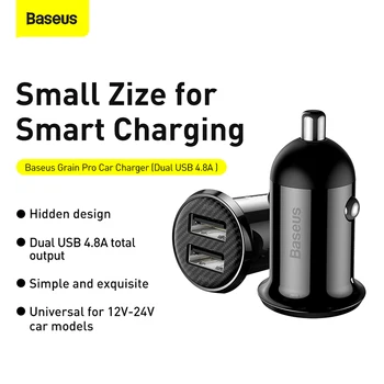 Baseus Dual USB Зарядно за Кола За Телефон 4.8 A 24 W Адаптер за Кола За Зареждане на Телефона За iPhone Xiaomi Huawei Бърза Кола и USB Зарядно в Колата
