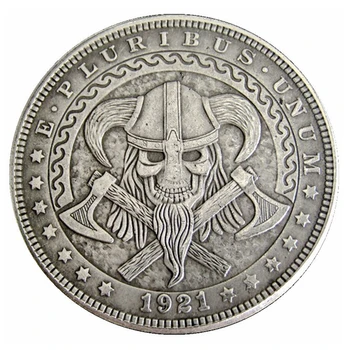 HB (81) САЩ 1921 година Морган Долар Скитник Монета сребърно покритие Копие монети Череп Монета