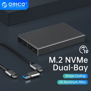 ORICO Dual Bay M2 NVMe SSD Алуминиев Корпус 10 gbps За M Key M & B Key NVMe PCIe Корпус SSD без инструменти С вграден Охлаждащ Жилетка