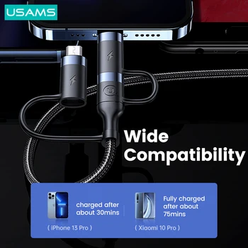 USAMS U62 PD 60 W 3 На 2 Кабел За Бързо Зареждане на Данни Type C Светкавица Micro USB Кабел За iPhone, iPad, MacBook Huawei, Xiaomi Samsung