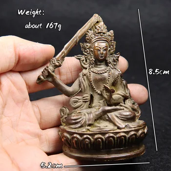 Античен Мед Тибетския Будизъм Държи Меч Най-Висока През Август, Бодхисатва Статуя На Буда Порцелан Занаяти Колекция Бижута За Начало На Работния Плот