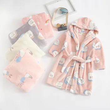 Детска пижама, зимни фланелен Топли Халати, халат за баня За Момчета И Момичета, Детски Пижами коралов Цвят, с качулка, домашно облекло, спално облекло