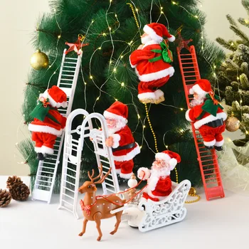 Коледни Електрически Кукла на Дядо Коледа, Играчки за Катерене по Стълбите с Музика, Украса на Коледната Елха, Коледен Подарък за Деца