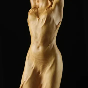 Красотата на Женската Статуя на Китайски Стил Момиче Скулптура Изкуство Дама Ръчно изработени Чемшир Резба Жена Миниатюрни Бижута Дървени Занаяти 23 см