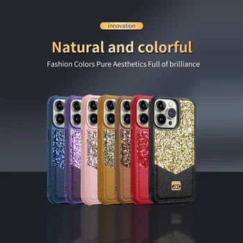 Луксозен Кожен устойчив на удари Калъф За телефон iPhone 13 Pro Max 12 11 X XR XS 7 8 Plus SE 20 Модни Делото с Бриллиантовыми пайети