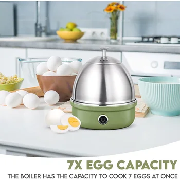 Напълно електрическа яйцеварка от неръждаема стомана автоматично изключване на до 7 яйца, за приготвяне на яйца рохко, среден размер, сварени, на очи, яйчен крем