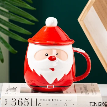 Нов Креативен Дядо Коледа Керамична Чаша Млечни Кафеена Чаша С Капак, Лъжица 500 мл Голям Капацитет Mark Чаша Коледен Подарък
