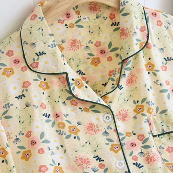 НОВАТА пролетно-есенен дамски сладка пижама от вискозного влакна с цветен модел от две части с дълъг ръкав за домашно обслужване, годишно тънка пижама