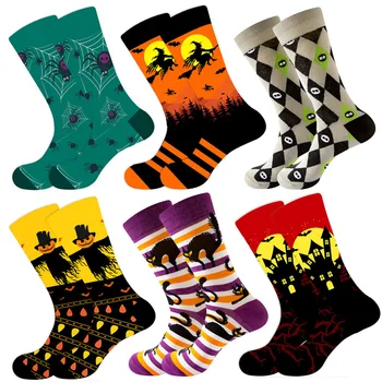 Нови Мъжки Чорапи за Хелоуин, Чорапи С виртуален скелет и Тиква, Чорапи със Средна дължина, Прилеп, Страшни Чорапи За Парти На Хелоуин, Подарък