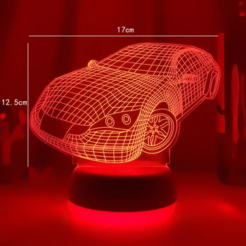 Спортен Автомобил 3D Илюзия Лампа за Детска Спалня Декор лека нощ Промяна на Цвета на Атмосфера на Събитието Награда Led нощна светлина Суперавтомобил