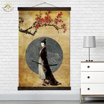 Стенен Плакат украса Платно Картина на стената плакати и щампи маслена живопис, съвременно изкуство Самурайское Кимоно Janpan Жена