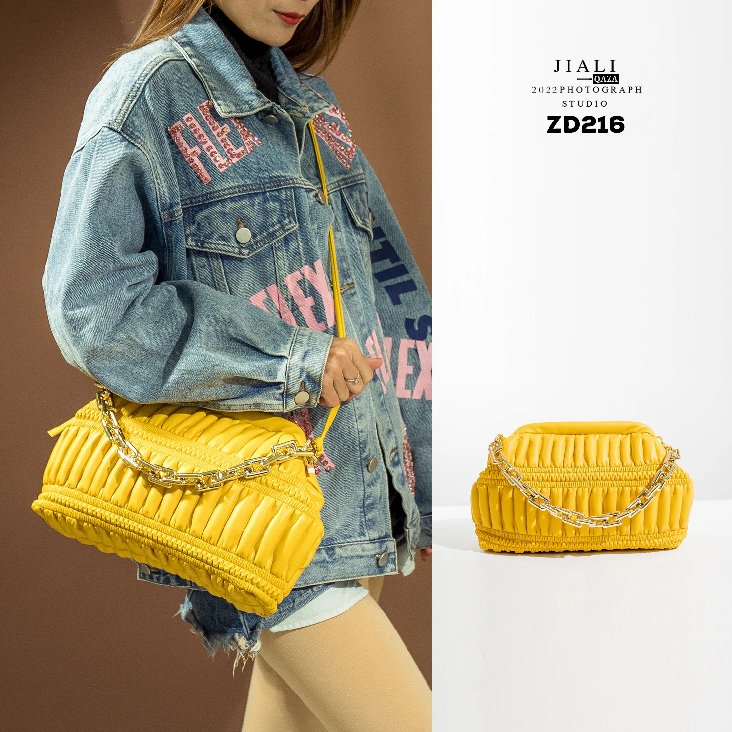 2022 нови Пролетни чанти с полумесец, модни проста чанта-месинджър с веригата на рамото, седельная чанта от висок клас, женски сини чанти 5