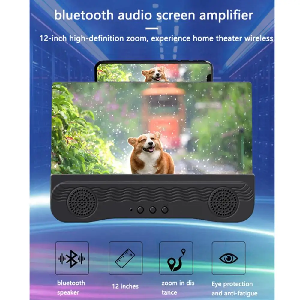 Bluetooth 5.0 Усилвател на Екрана на Мобилния Телефон от 12-инчов 3d Лупа Скоба Аудио Телефон Тенис на Притежателя Поставка за Iphone Samsung 2