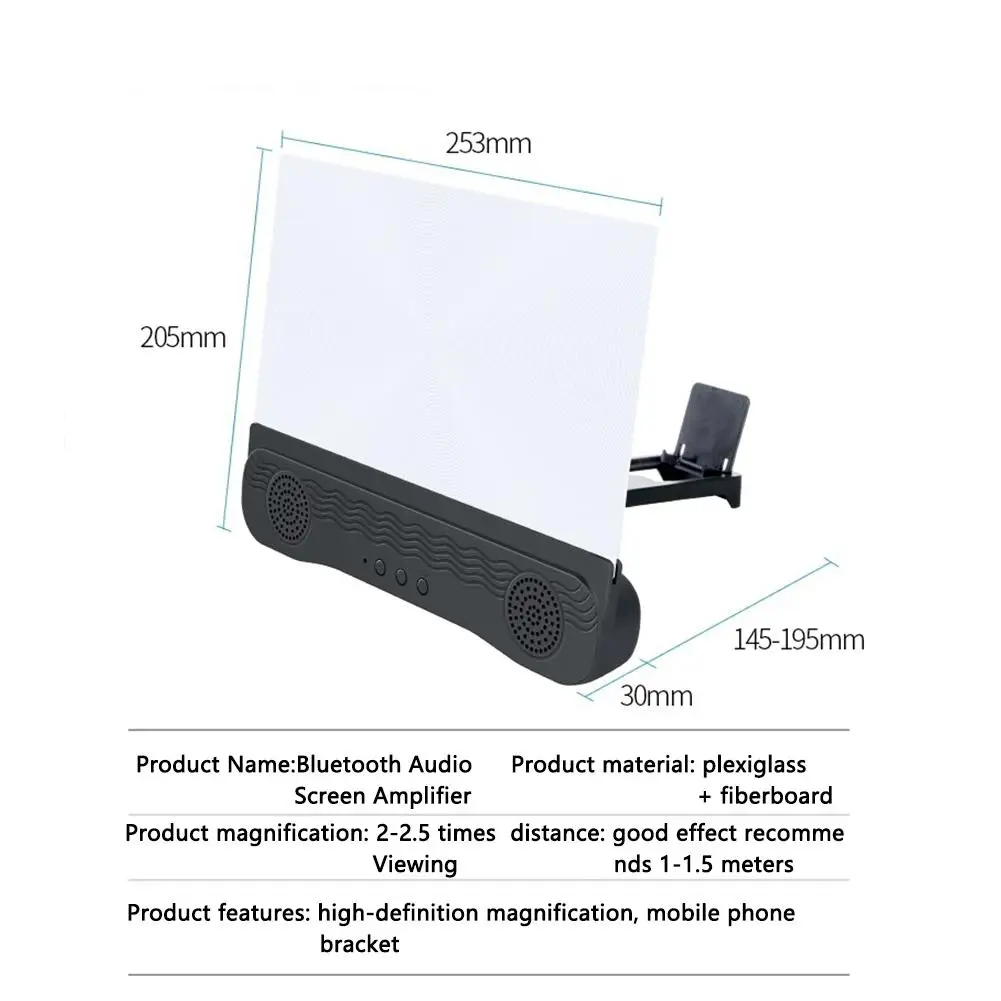 Bluetooth 5.0 Усилвател на Екрана на Мобилния Телефон от 12-инчов 3d Лупа Скоба Аудио Телефон Тенис на Притежателя Поставка за Iphone Samsung 5