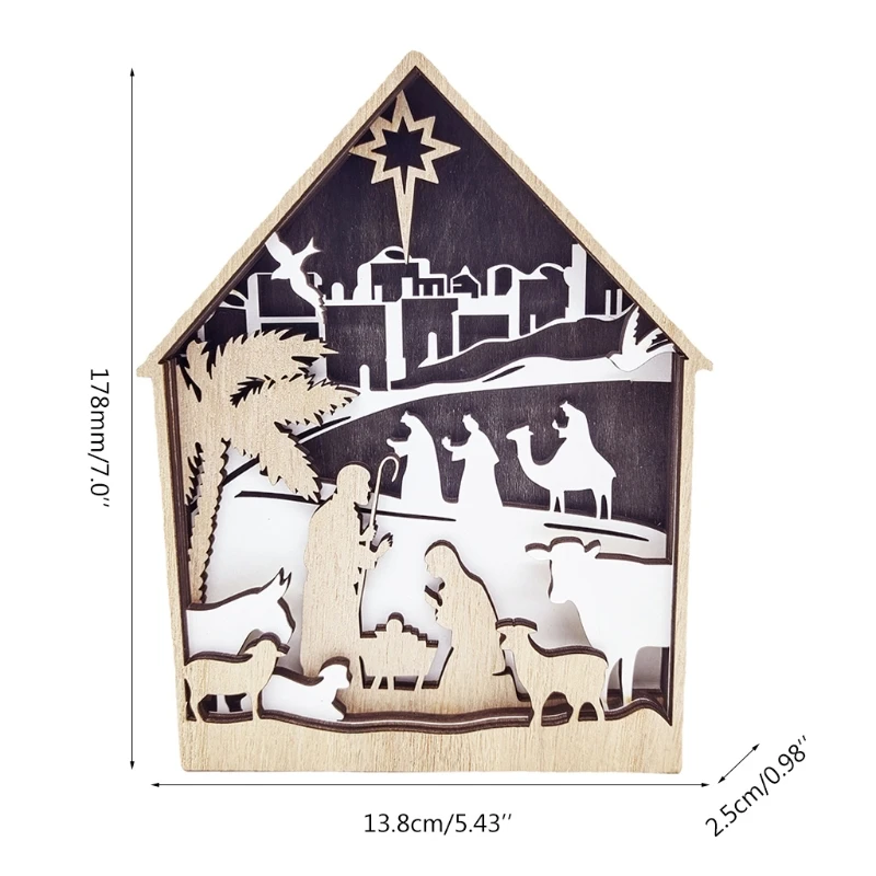 Коледа рождество сцени Украшение Издълбани Малкия Исус Овца Дървена Къща Религиозна Християнска Църква Католическа Подарък Декор G2AB 5