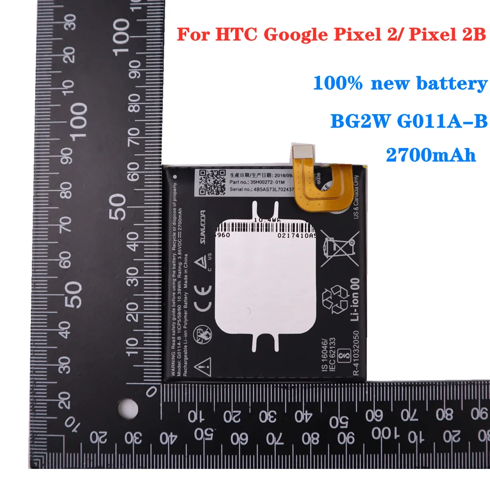 Нов висок Клас 2700 ма G011A-B BG2W Батерия за мобилен телефон Google Pixel 2B/Pixel 2 Литиево-йонни Полимерни Батерии 0