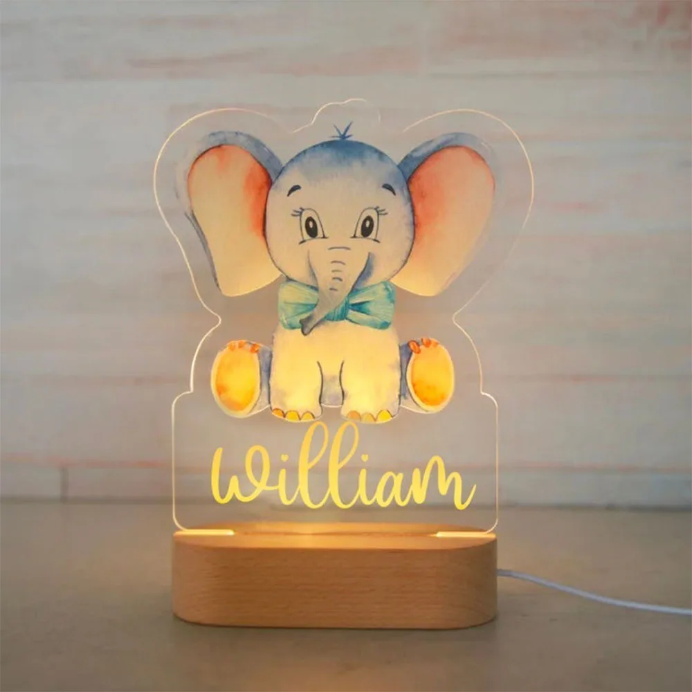 Персонални един слон теле Лъв LED нощна светлина USB 7 Цвята Потребителското си Име Карикатура Акрилна Лампа за Малки Момчета Декорация на Дома 0
