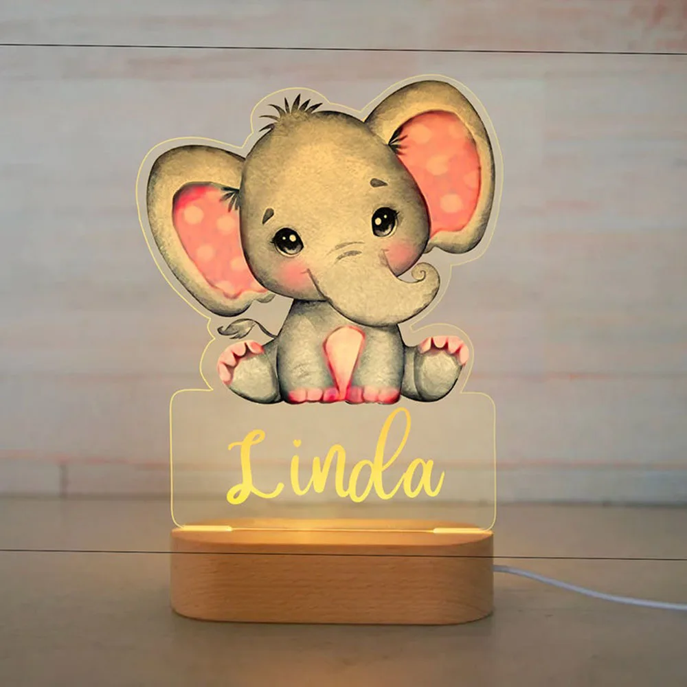 Персонални един слон теле Лъв LED нощна светлина USB 7 Цвята Потребителското си Име Карикатура Акрилна Лампа за Малки Момчета Декорация на Дома 1