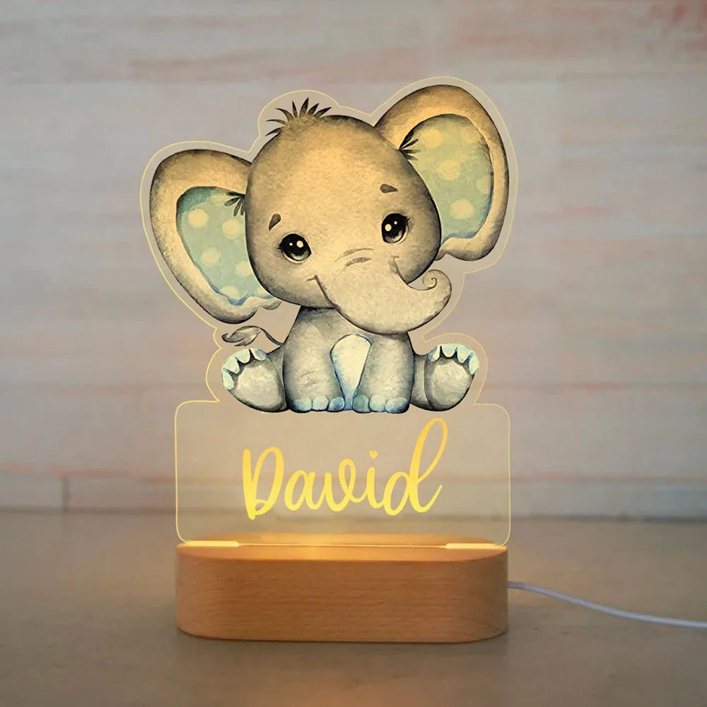 Персонални един слон теле Лъв LED нощна светлина USB 7 Цвята Потребителското си Име Карикатура Акрилна Лампа за Малки Момчета Декорация на Дома 2