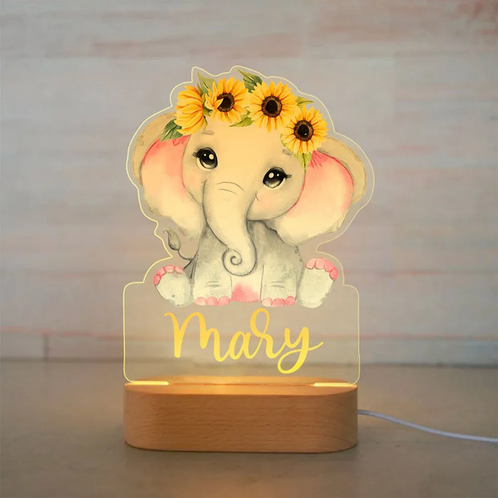 Персонални един слон теле Лъв LED нощна светлина USB 7 Цвята Потребителското си Име Карикатура Акрилна Лампа за Малки Момчета Декорация на Дома 5