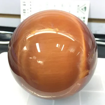 10 см Голям размер Естествен кварцов кристал оранжево котешко око топката рейки мебелни аксесоари за декорация на дома 1 бр. + база 1 бр.