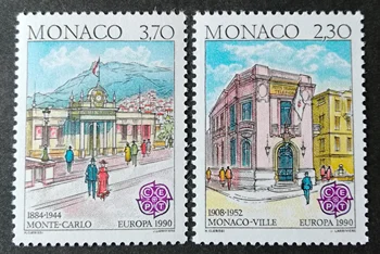 2 бр./компл. Нова Пощенска Марка Монако 1990 Европа Архитектура Гравиране Марка MNH