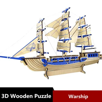3D Дървена Пъзел игра Pirate Плаване с Лодка Модел Лазерно Рязане Монтаж на Военен кораб Кораб е детска Играчка, Дървен Комплект за Ръчна Работа, Механични за Деца