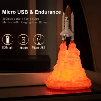 3D Принт LED Ракета Лампа на Совалката лека нощ USB Акумулаторна Нощни Творчески Лампа за Декорация на Дома на Рожден Ден на Детски Подарък