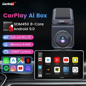 CarlinKit Ai Box CarPlay Android TV Netflix, Youtube Инсталирана Безжична Автомобилна Детска Потоковая Кутия за Кола 4G + 64G 4GLTE със Секретаря на