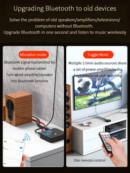 HI-FI и 4-портов 3,5 мм Стерео превключвател AUX 3 В 1 Безжична Bluetooth Music 5,0 Аудиоприемники Инфрачервено дистанционно управление