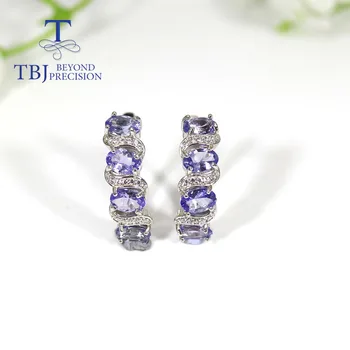 TBJ Класически Натурален Tanzanite Комплект Бижута истински tanzanite скъпоценен камък с овална форма 4*6 мм закопчалка обеци, пръстен от сребро 925 проба за жени