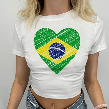 Бразилската футболна тениска на 90-те години fairycore естетически съкратен топ Женски кибер y2k готическата корея модерна графична облекло съкратен топ
