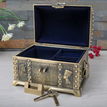 В сандъка със съкровището е в египетски стил с ключалка, 2 слой, реколта ковчег за бижута, чанта за носене, опаковки за украшения, козметичен кутия за съхранение на Z058