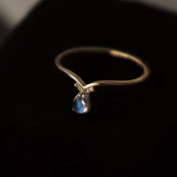 Дизайнерско, оригинално сребърно инкрустированное натурален син лунен камък открывающееся регулируем пръстен нишевый дизайн, мода индивидуалност дамски бижута