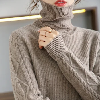 жена вълнен пуловер 2021, дебел вълнен вязаный пуловер, нов свободен пуловер, обикновен, плюс размера на долната риза