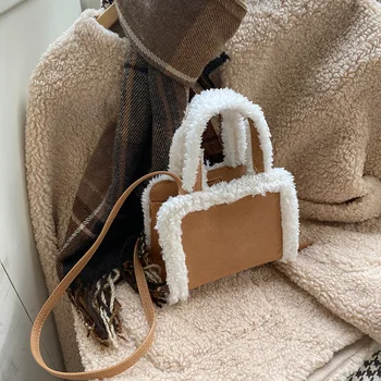Зимна Чанта от Вълна от овце, Дизайнерски Малки Меки Плюшени Чанта през Рамо за Жени, Модни Дамски Чанта на Широкото Рамо, 2022, Мини Чанта