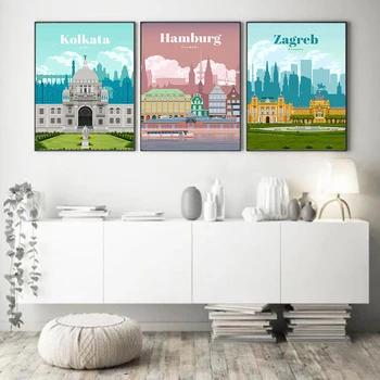 Кейптаун Квебек Хамбург Сантяго Загреб Пейзаж Плакат на Известния Красив Град Платно Картина Стенни Картина за вашия интериор Дневна