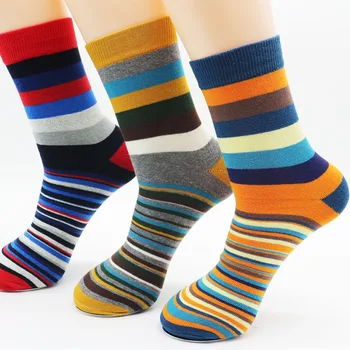 Мъжки памучни чорапи на райета, Нови Цветни Антибактериални и Удобни дезодоранти, Дишащи Ежедневни мъжки чорапи (3 чифта/лот)
