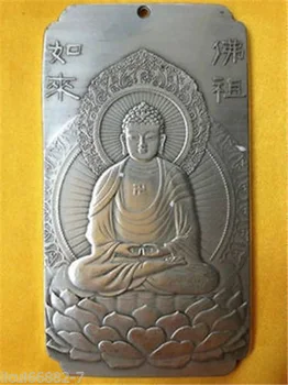 Най-старите Китайски Тибетски Сребърен Буда рулай основата на Лотос Блок тханка амулет тханка