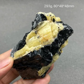 натурален жълт турмалин и черна слюда груб излекуваният crystal кварцова руда проба