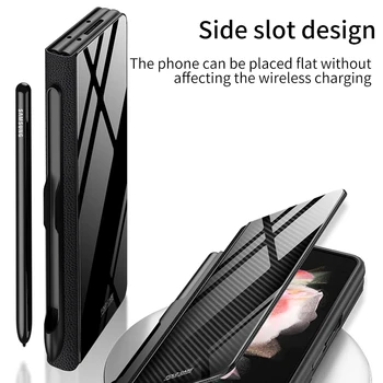 Слот За Писалка Притежател Флип Кожен Калъф За Samsung Galaxy Z Fold 3 5G Калъф От Закалено Стъкло Калъф За Galaxy Z Fold3 4 Защитната Обвивка