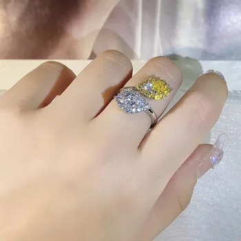 сребро проба 925, серия съкровище, висококачествено пръстен с жълт диамант във формата на нокът, женски лесно луксозно отворен пръстен във форма на лист