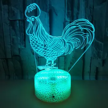 Цветна 3D Петел Лампа Илюзията за нощна светлина Led Акрилни Визуален Светлина Сензорен екран, USB Настолна Лампа Начало Декор Коледен Подарък за Деца Baby