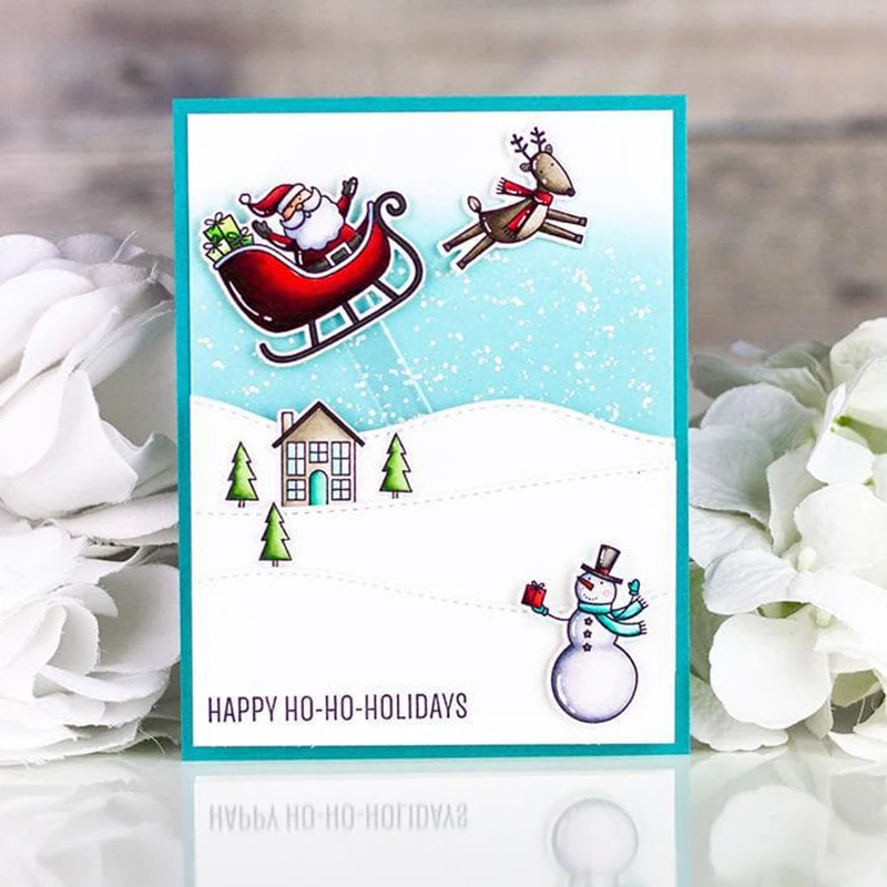 2021 Нови Коледни Шейни с Шарени Лосове Дядо Коледа, Прозрачен Печат и Метални Режещи Удари, Комплект За Самостоятелно Вземане на Поздравителни Картички, Scrapbooking 1
