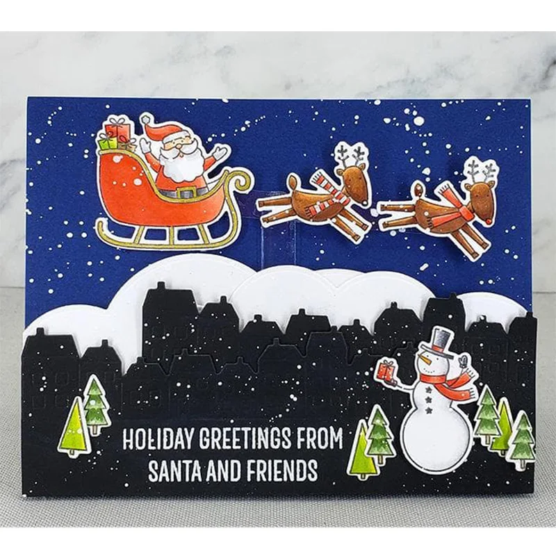 2021 Нови Коледни Шейни с Шарени Лосове Дядо Коледа, Прозрачен Печат и Метални Режещи Удари, Комплект За Самостоятелно Вземане на Поздравителни Картички, Scrapbooking 5
