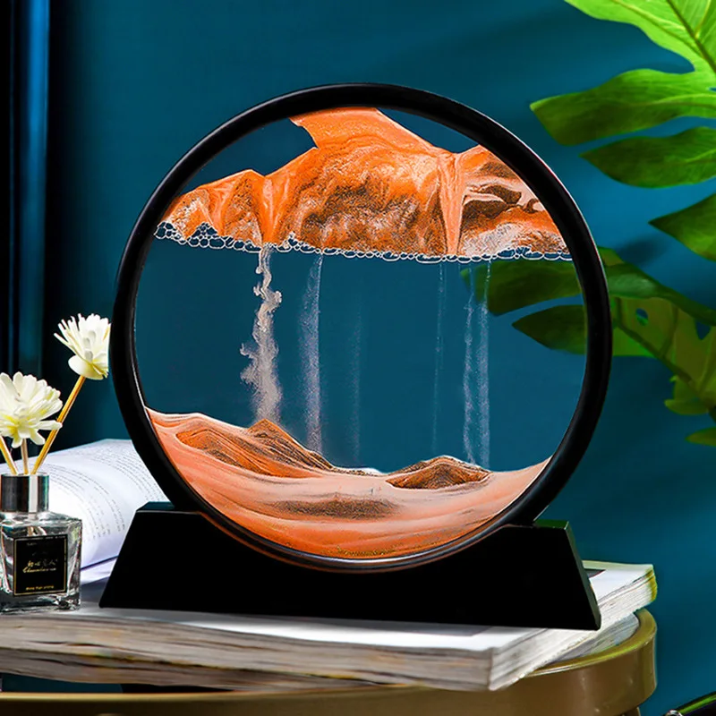 3D Плаващите Пясъци Украса Модел е с Кръгло Стъкло на движещ Се Пясък Изкуство Динамичен Дисплей Струящийся Пясък Рамка за Декорация на Дома, на Пясъчен Часовник Изображението 3